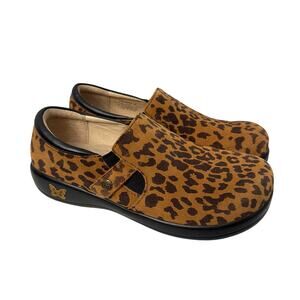 Alegria Kara Shoes Womens 10 Wide Loafer Brown Leopard Printed Suede Slip On 40